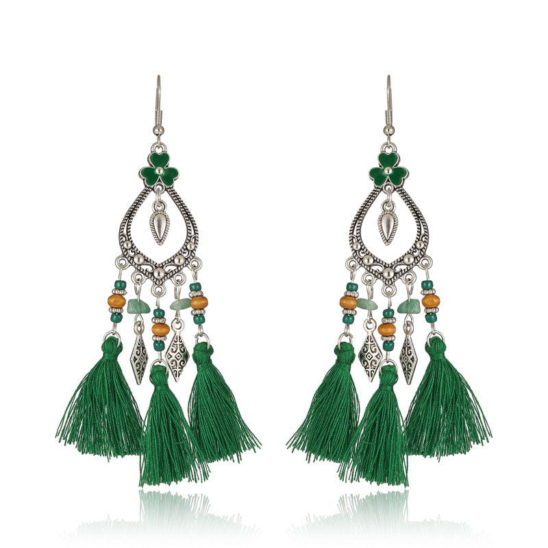 Fresh And Retro Tassel Multi-layer Irregular Stone Earrings Ornament