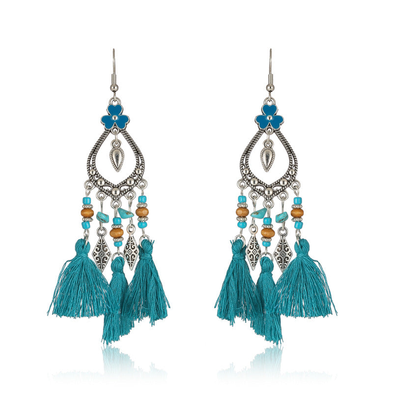 Fresh And Retro Tassel Multi-layer Irregular Stone Earrings Ornament