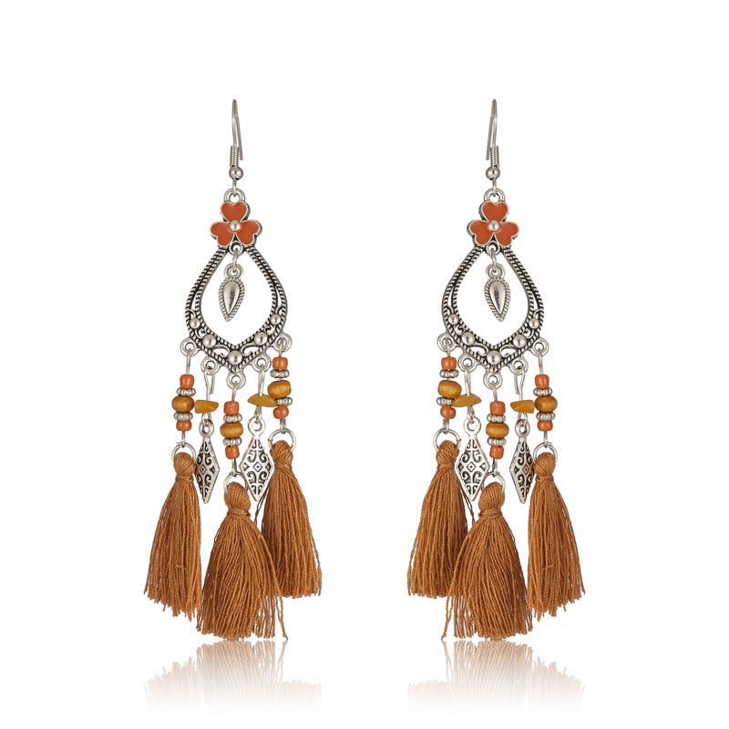 Fresh And Retro Tassel Multi-layer Irregular Stone Earrings Ornament