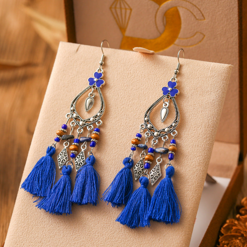 Fresh And Retro Tassel Multi-layer Irregular Stone Earrings Ornament