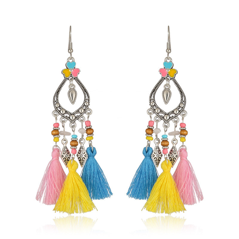 Fresh And Retro Tassel Multi-layer Irregular Stone Earrings Ornament