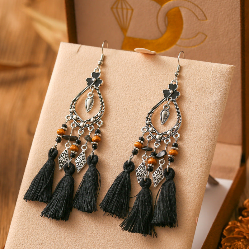 Fresh And Retro Tassel Multi-layer Irregular Stone Earrings Ornament