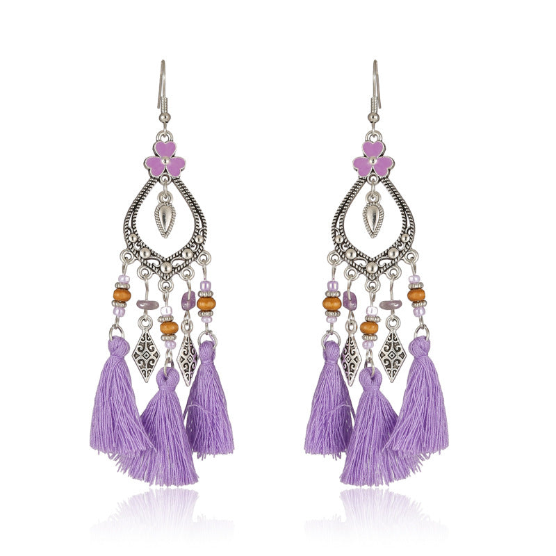 Fresh And Retro Tassel Multi-layer Irregular Stone Earrings Ornament