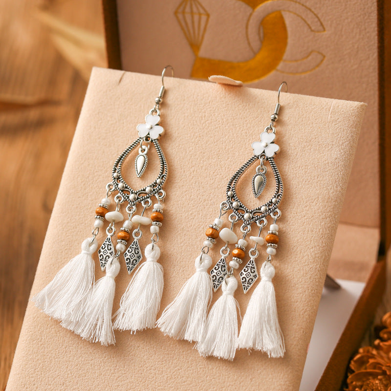 Fresh And Retro Tassel Multi-layer Irregular Stone Earrings Ornament