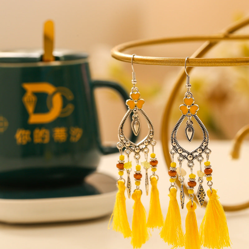 Fresh And Retro Tassel Multi-layer Irregular Stone Earrings Ornament