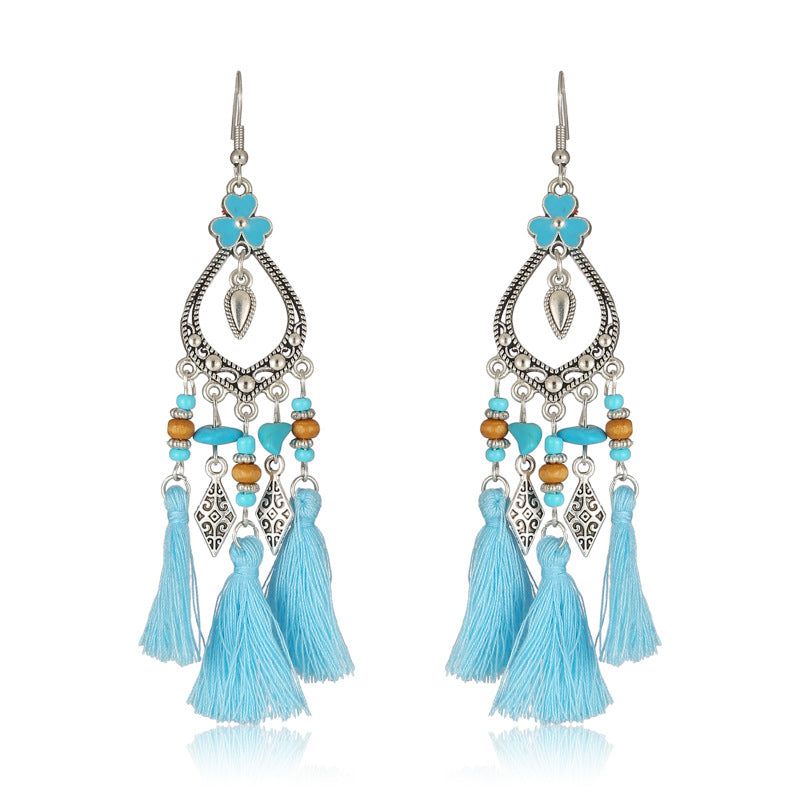 Fresh And Retro Tassel Multi-layer Irregular Stone Earrings Ornament