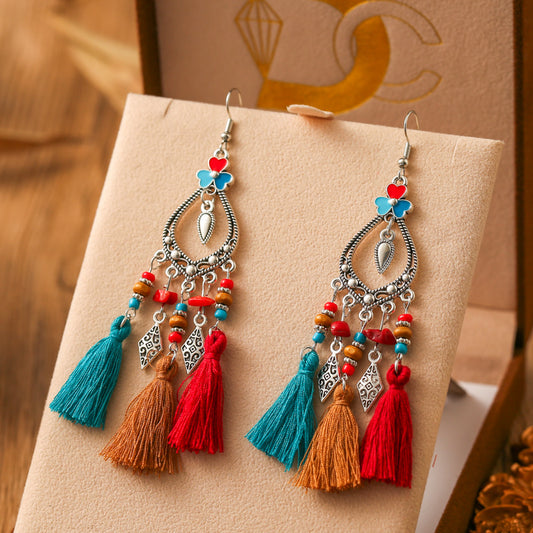Fresh And Retro Tassel Multi-layer Irregular Stone Earrings Ornament